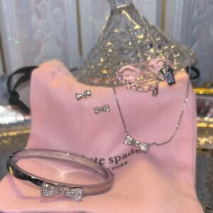 Kate Spade Silver Ready Set Bow: Necklace, Earrings and Bangle Set